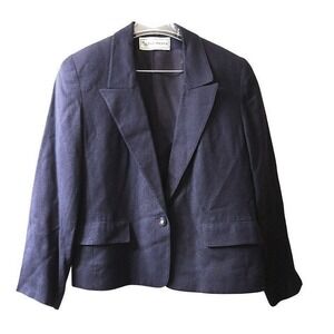 Evan Picone Womens Navy Blue Blazer Jacket Single Button Career Workwear Size 12